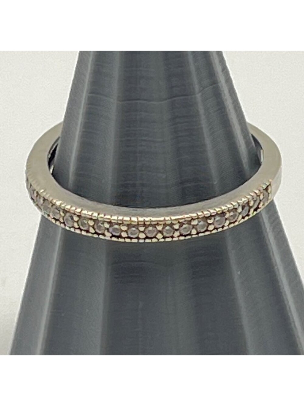 Sterling Silver CZ Half Eternity Ring Size 9 Milgrain Stackable Band 1.88g